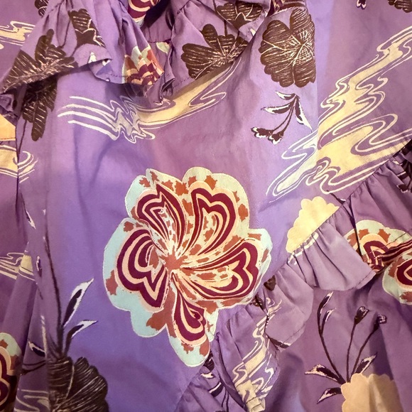 Adorable! Ulla Johnson Naomi Purple Floral Zinnia Mini Ruffle Cotton Dress - Picture 8 of 8